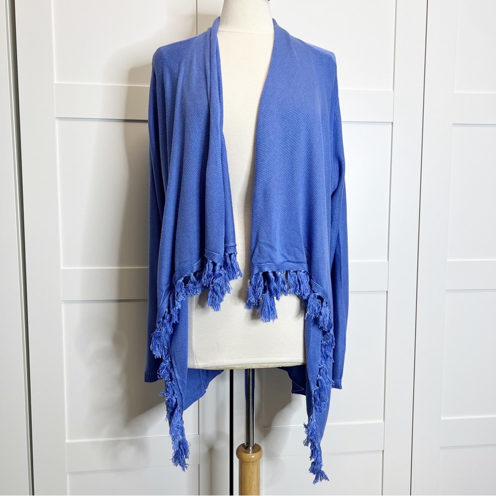 Duffield Lane Ashley Tassel Sweater‎ Cardigan Iris Large New